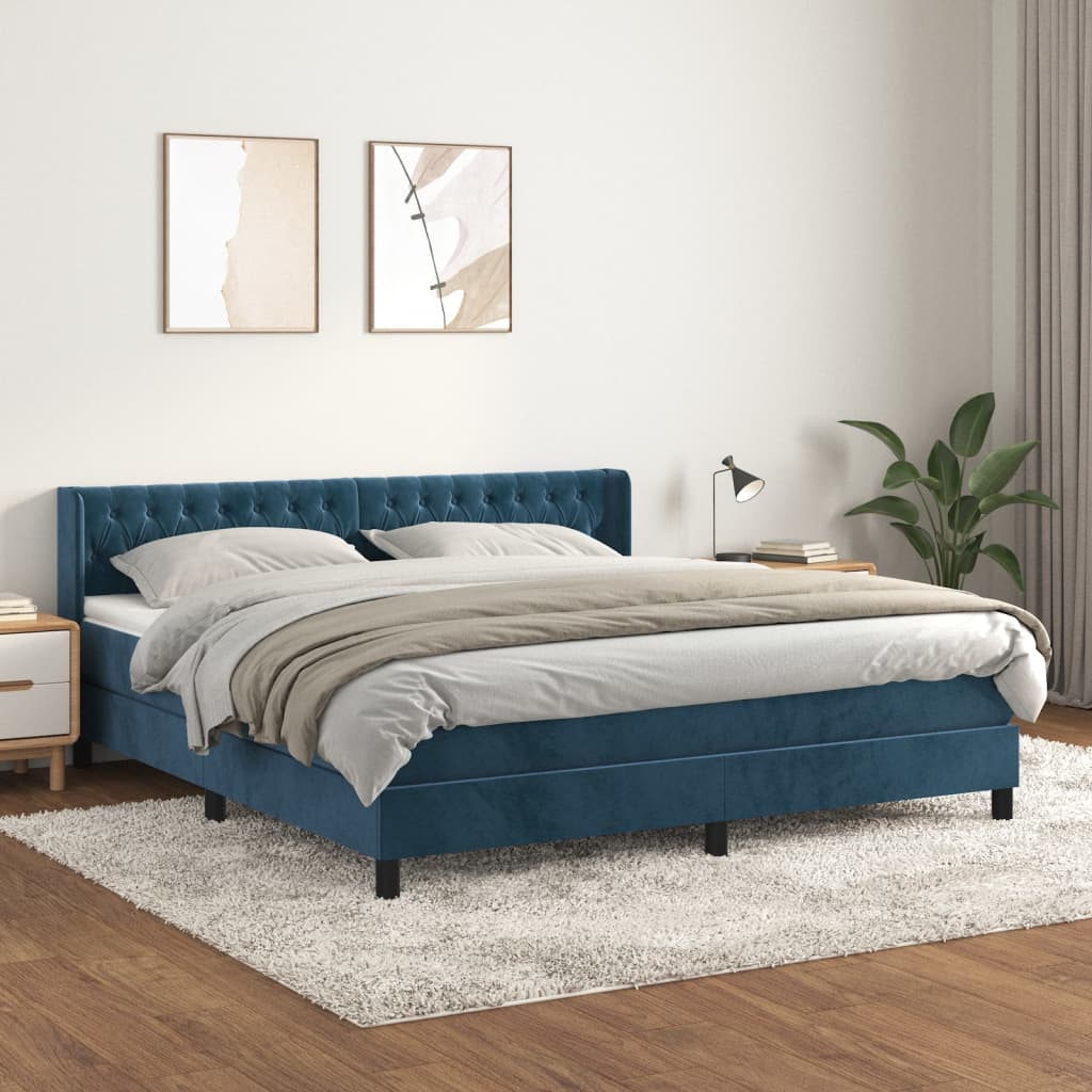 vidaXL Cama com molas/colchão 180x200 cm veludo azul-escuro