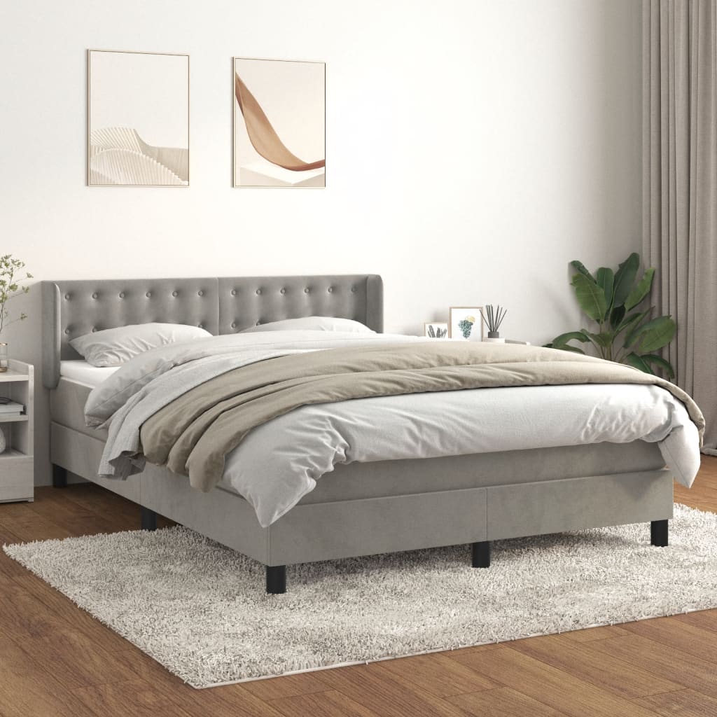 vidaXL Cama com molas/colchão 140x190 cm veludo cinzento-claro