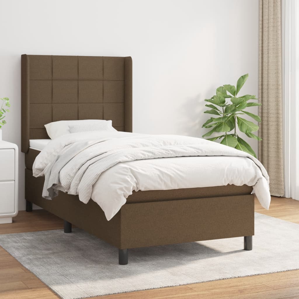 vidaXL Cama com molas/colchão 90x200 cm tecido castanho-escuro