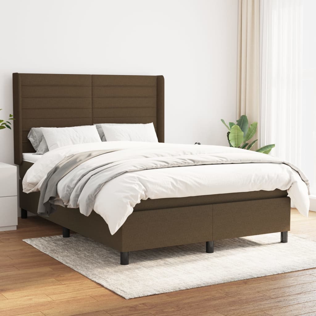 vidaXL Cama com molas/colchão 140x190 cm tecido castanho-escuro