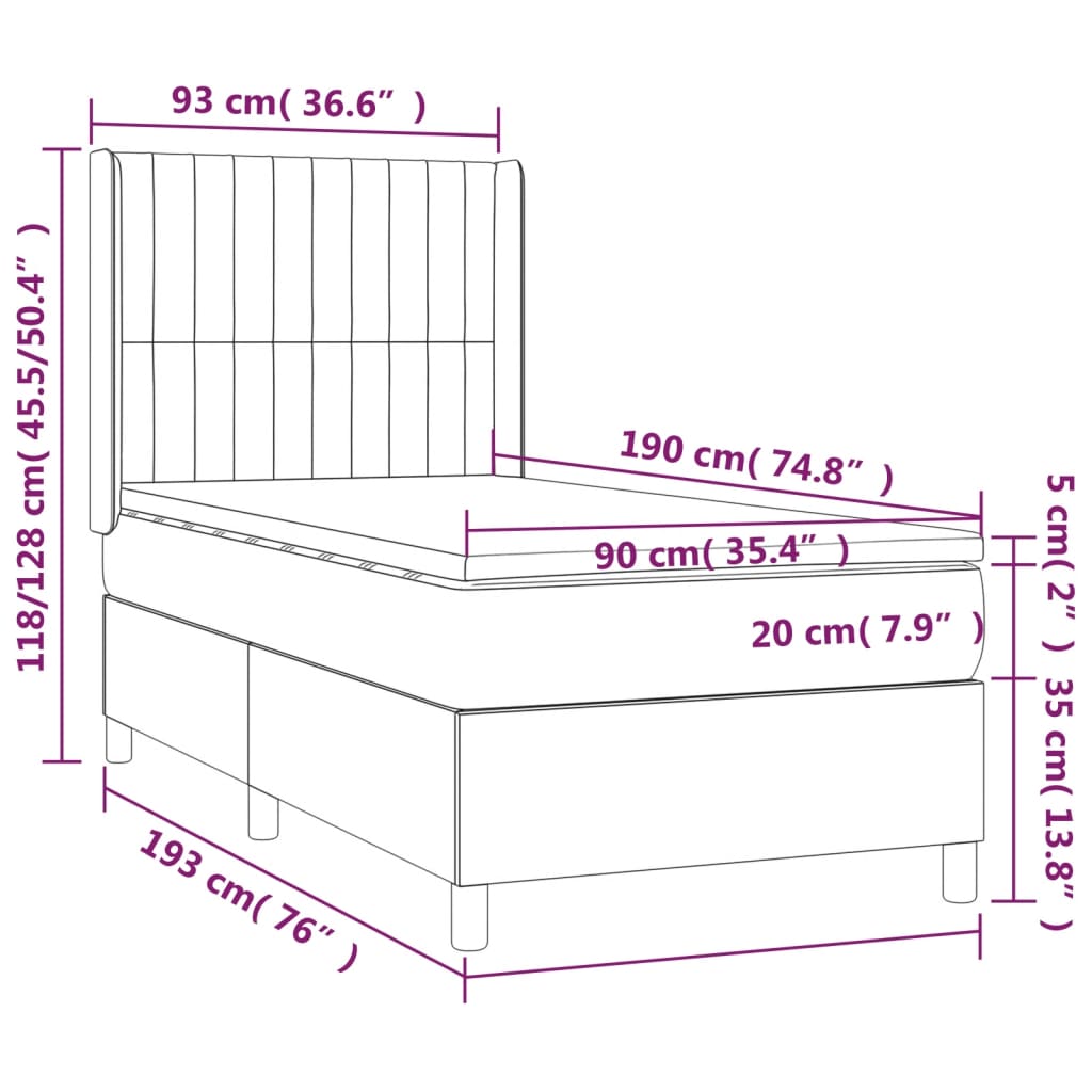 vidaXL Cama com molas/colchão 90x190 cm tecido castanho-acinzentado