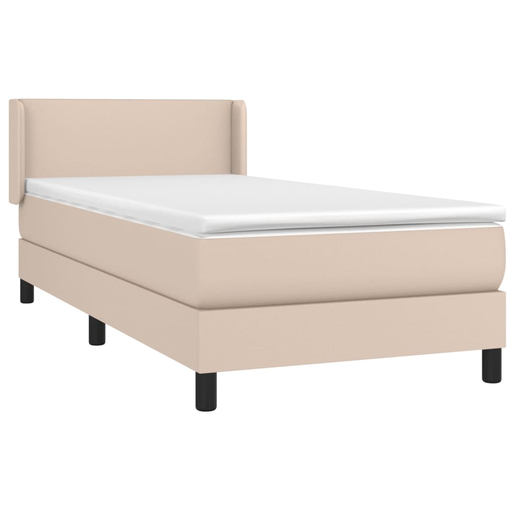 vidaXL Cama com molas/colchão 100x200 cm couro artificial cappuccino