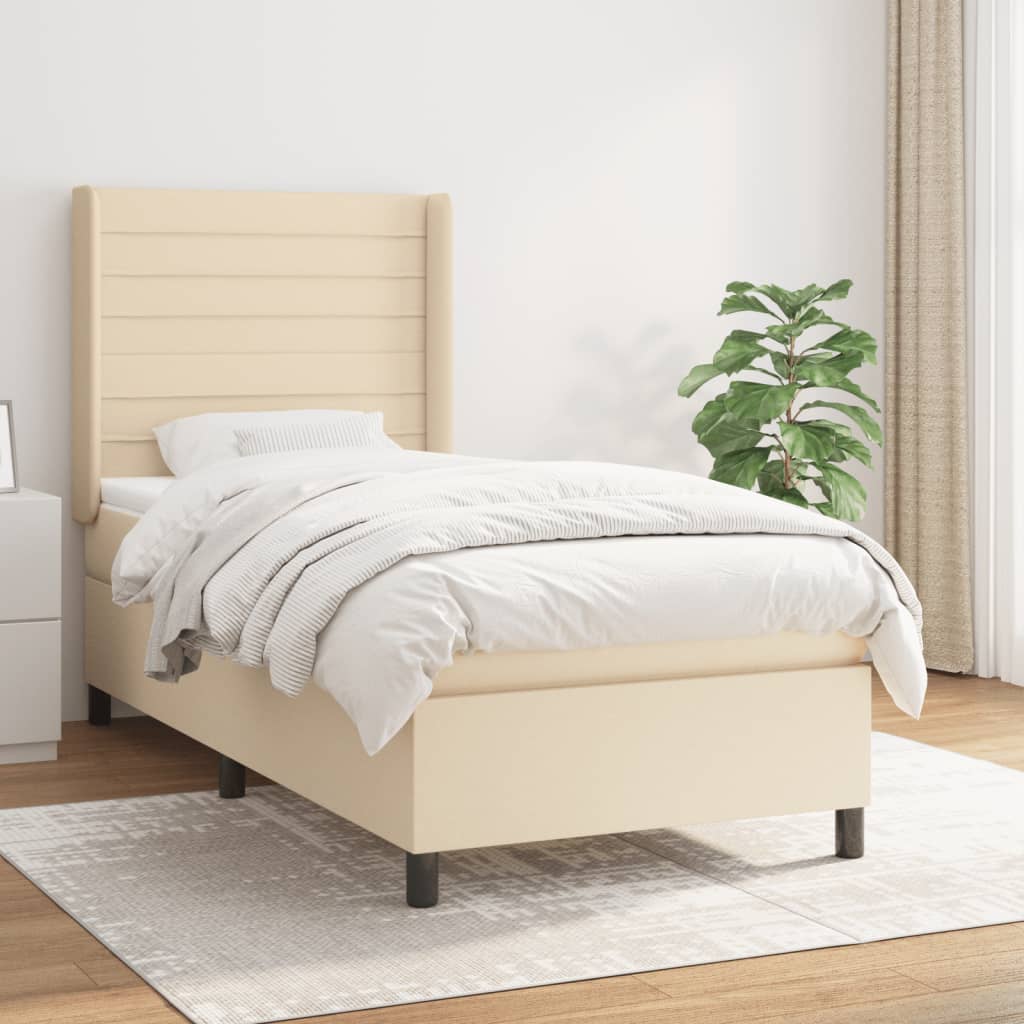 vidaXL Cama com molas/colchão 90x200 cm tecido cor crème