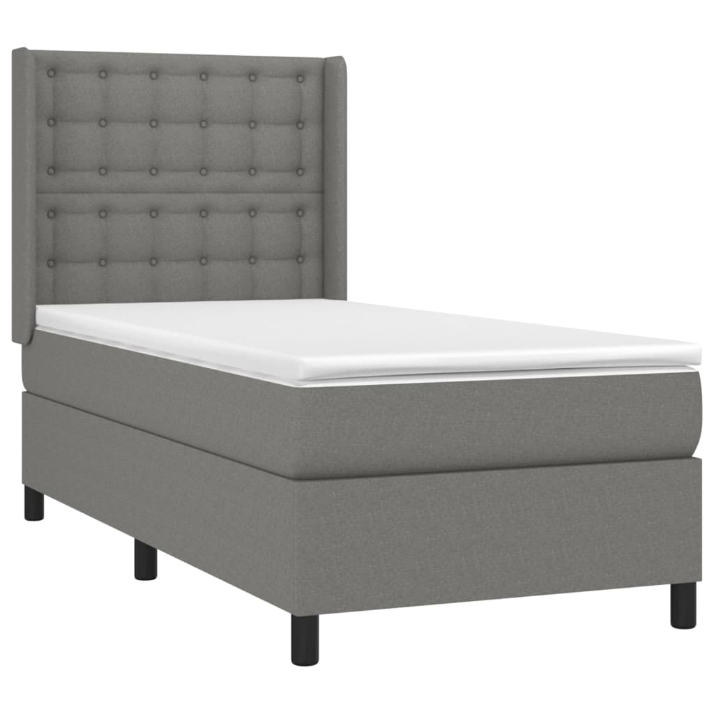 vidaXL Cama com molas/colchão 90x190 cm tecido cinza-escuro