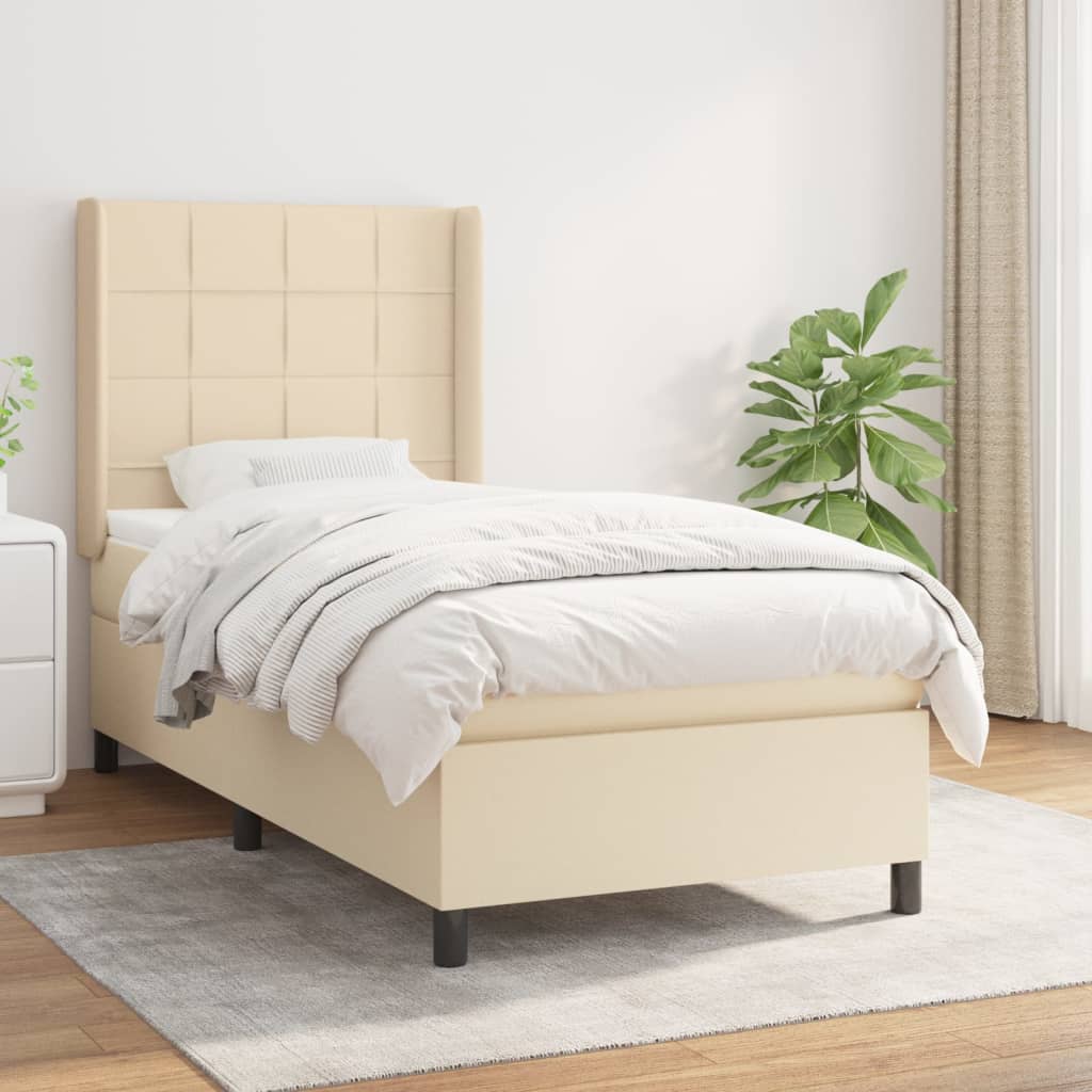 vidaXL Cama com molas/colchão 90x200 cm tecido cor crème