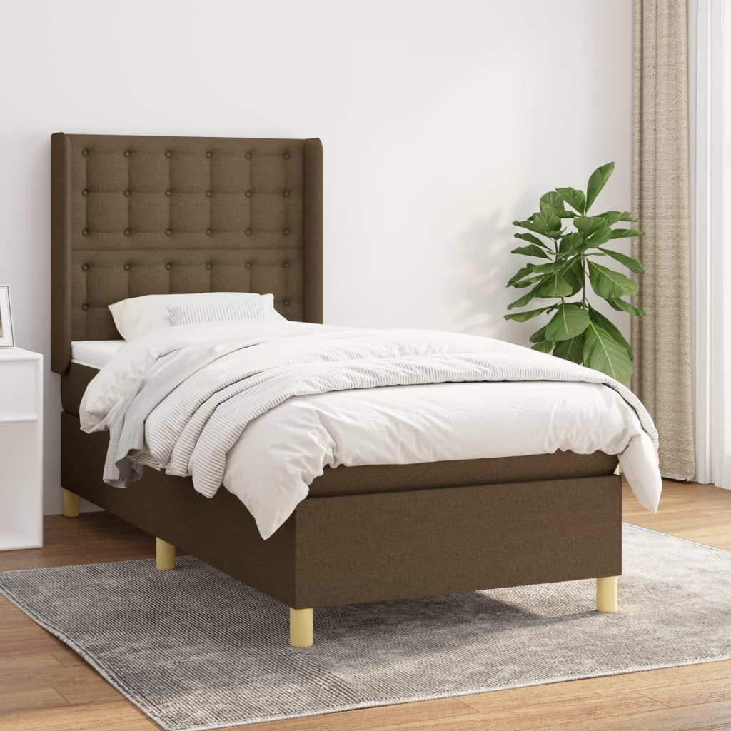 vidaXL Cama com molas/colchão 90x200 cm tecido castanho-escuro