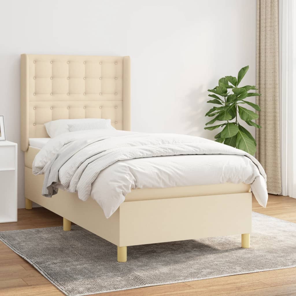 vidaXL Cama com molas/colchão 90x200 cm tecido cor crème