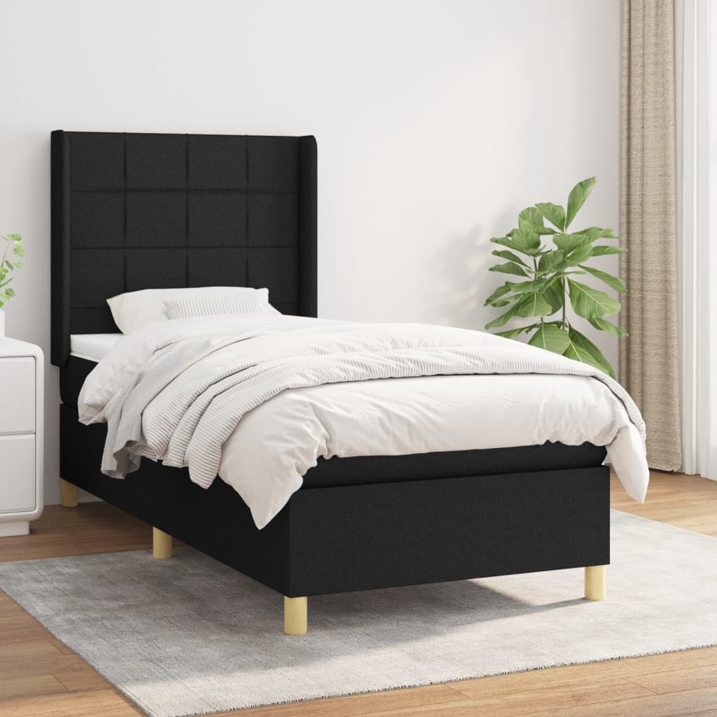 vidaXL Cama com molas/colchão 90x190 cm tecido preto