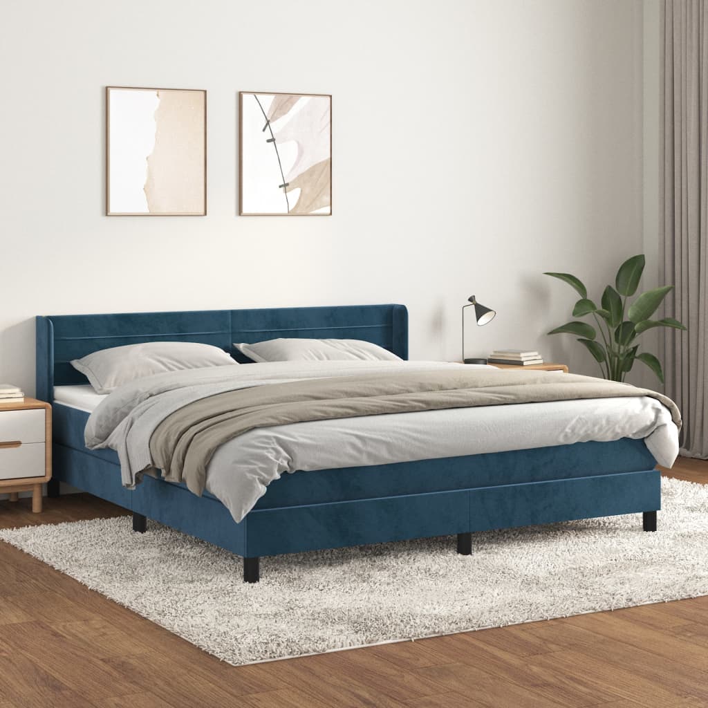 vidaXL Cama com molas/colchão 160x200 cm veludo azul-escuro