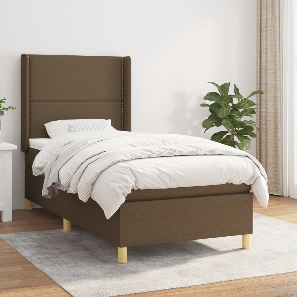 vidaXL Cama com molas/colchão 90x200 cm tecido castanho-escuro