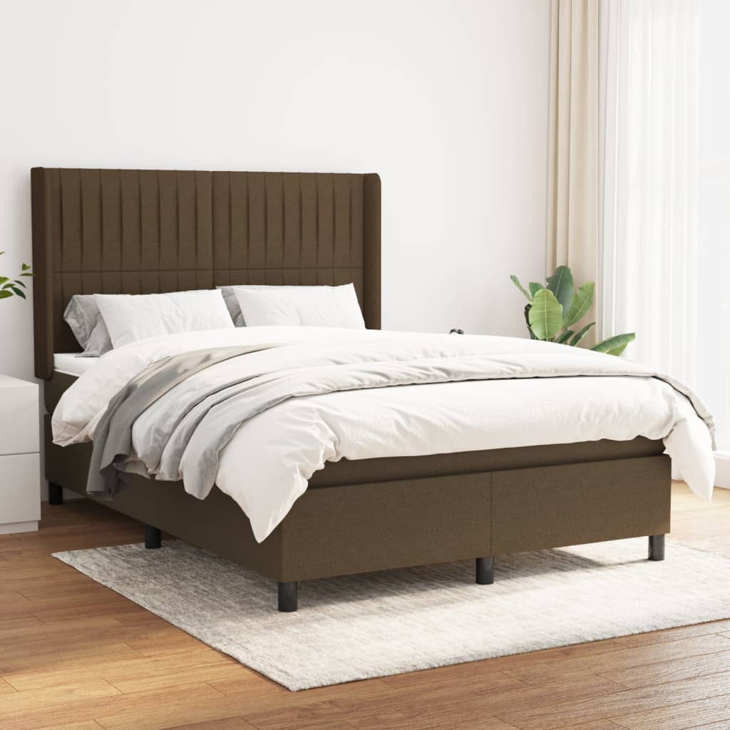 vidaXL Cama com molas/colchão 140x190 cm tecido castanho-escuro