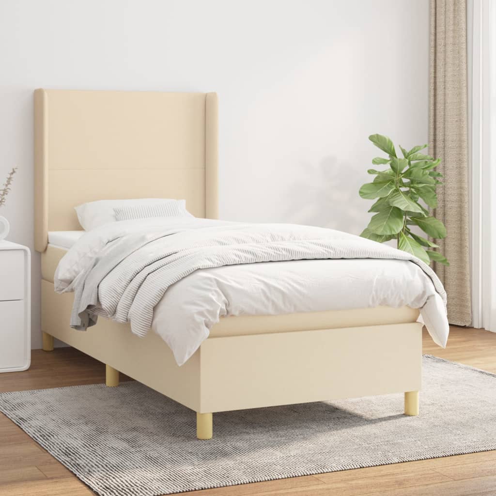 vidaXL Cama com molas/colchão 90x200 cm tecido cor crème