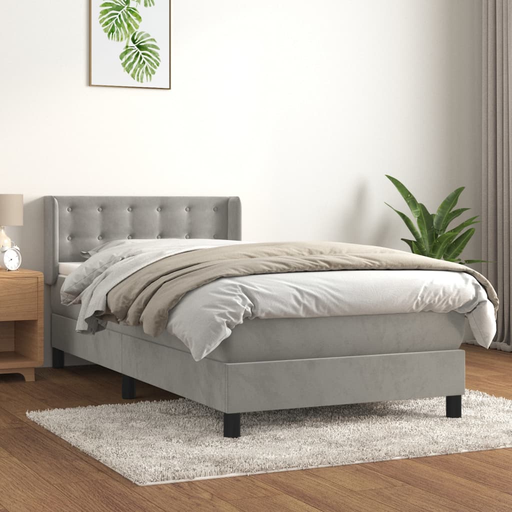 vidaXL Cama com molas/colchão 100x200 cm veludo cinza-claro