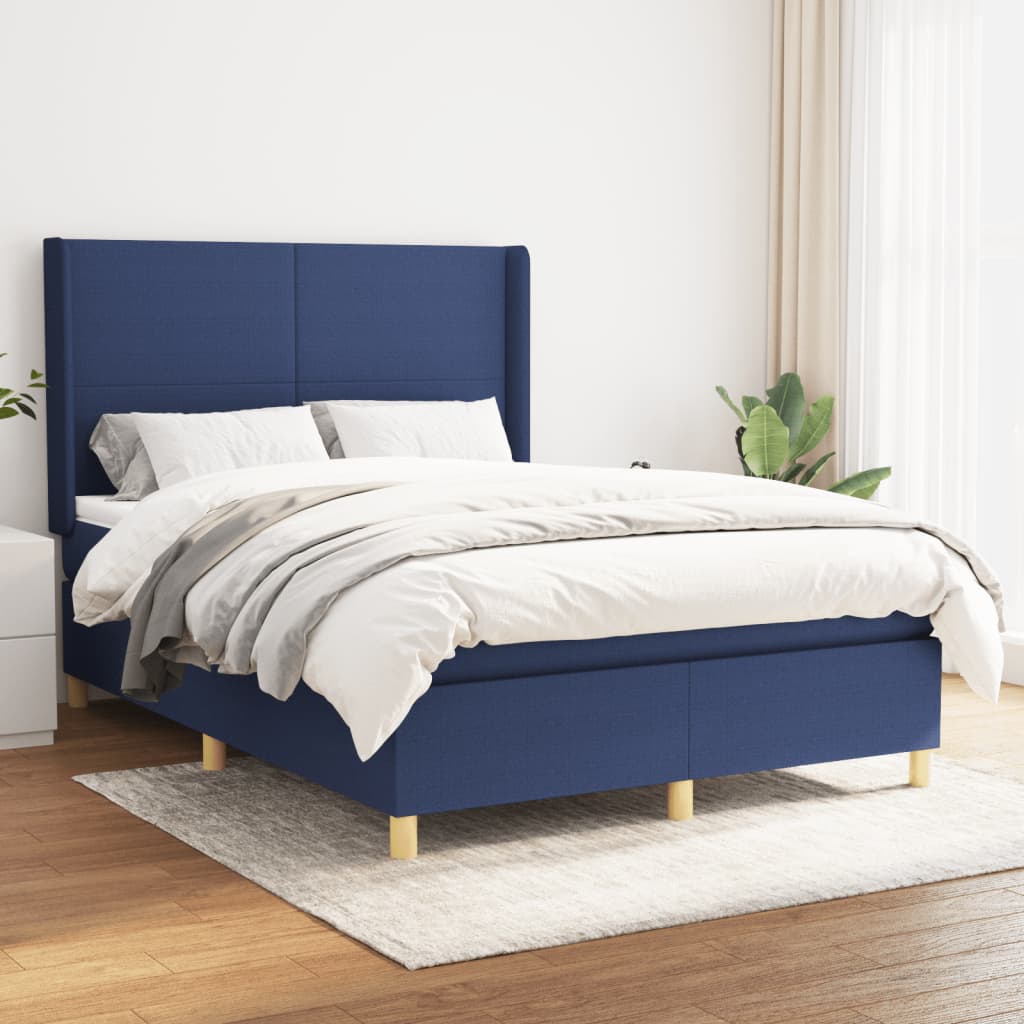 vidaXL Cama com molas/colchão 140x190 cm tecido azul