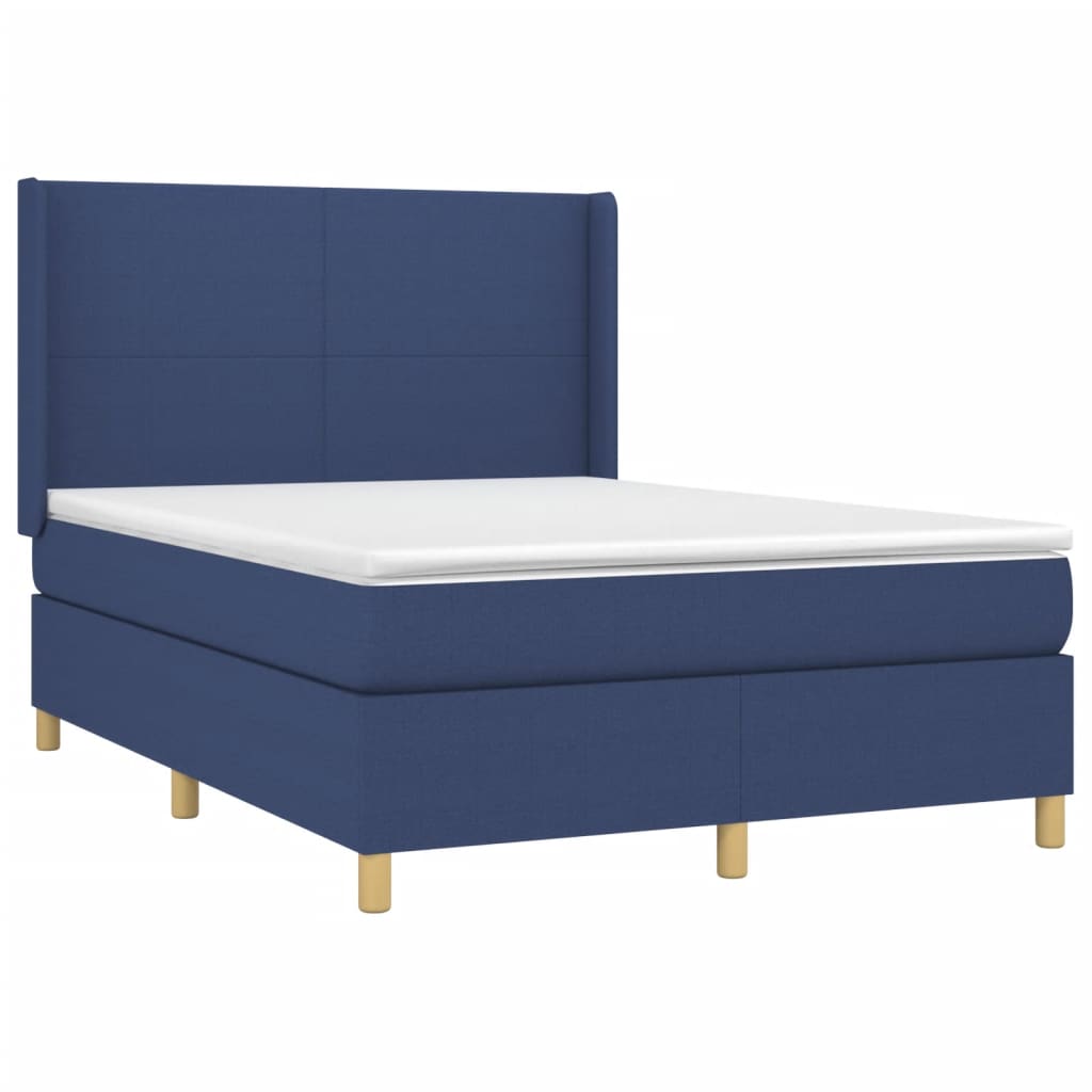 vidaXL Cama com molas/colchão 140x190 cm tecido azul