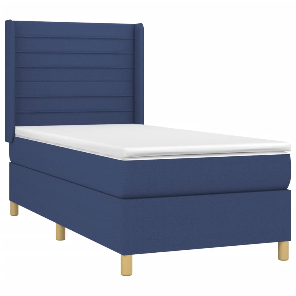 vidaXL Cama com molas/colchão 90x200 cm tecido azul