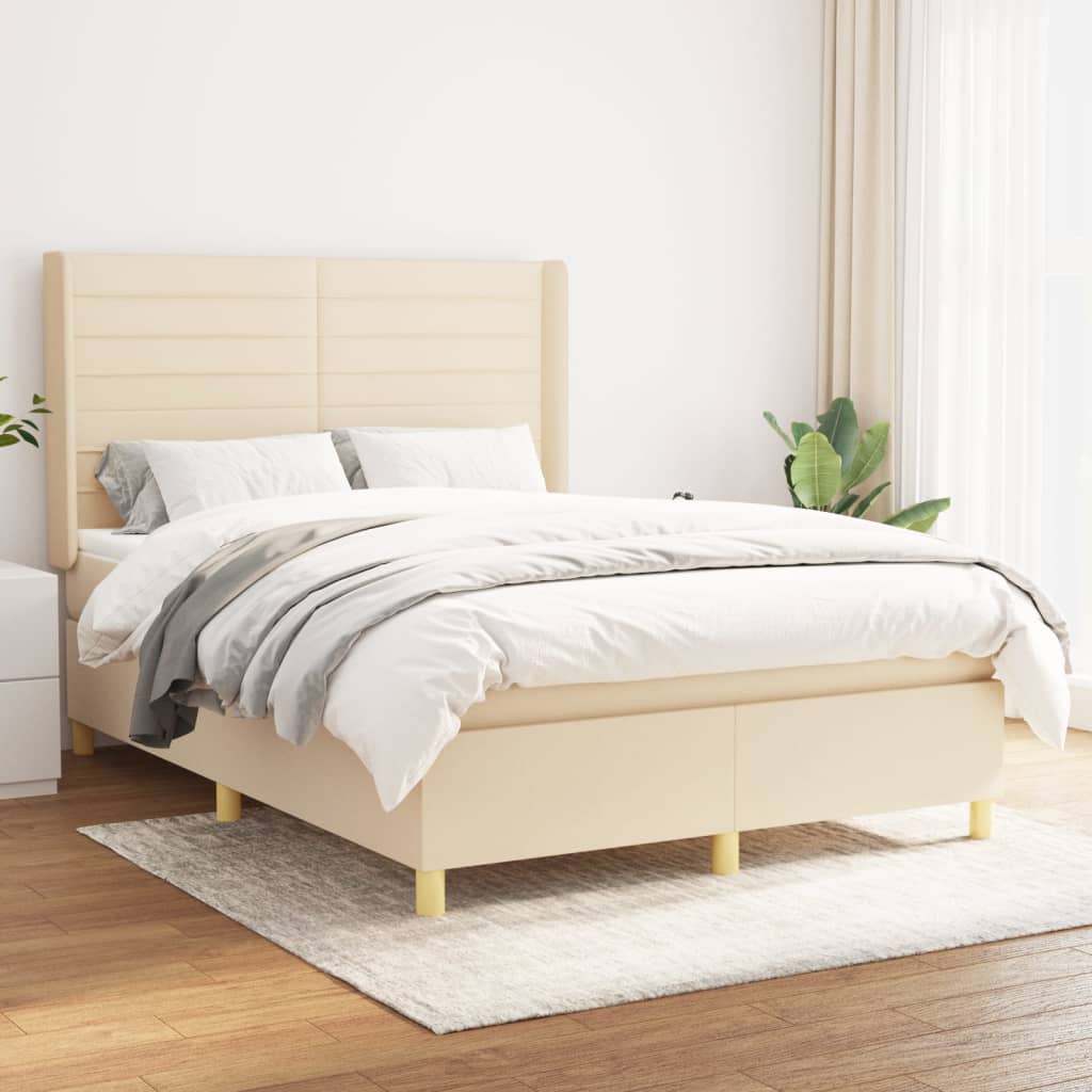 vidaXL Cama com molas/colchão 140x190 cm tecido cor creme