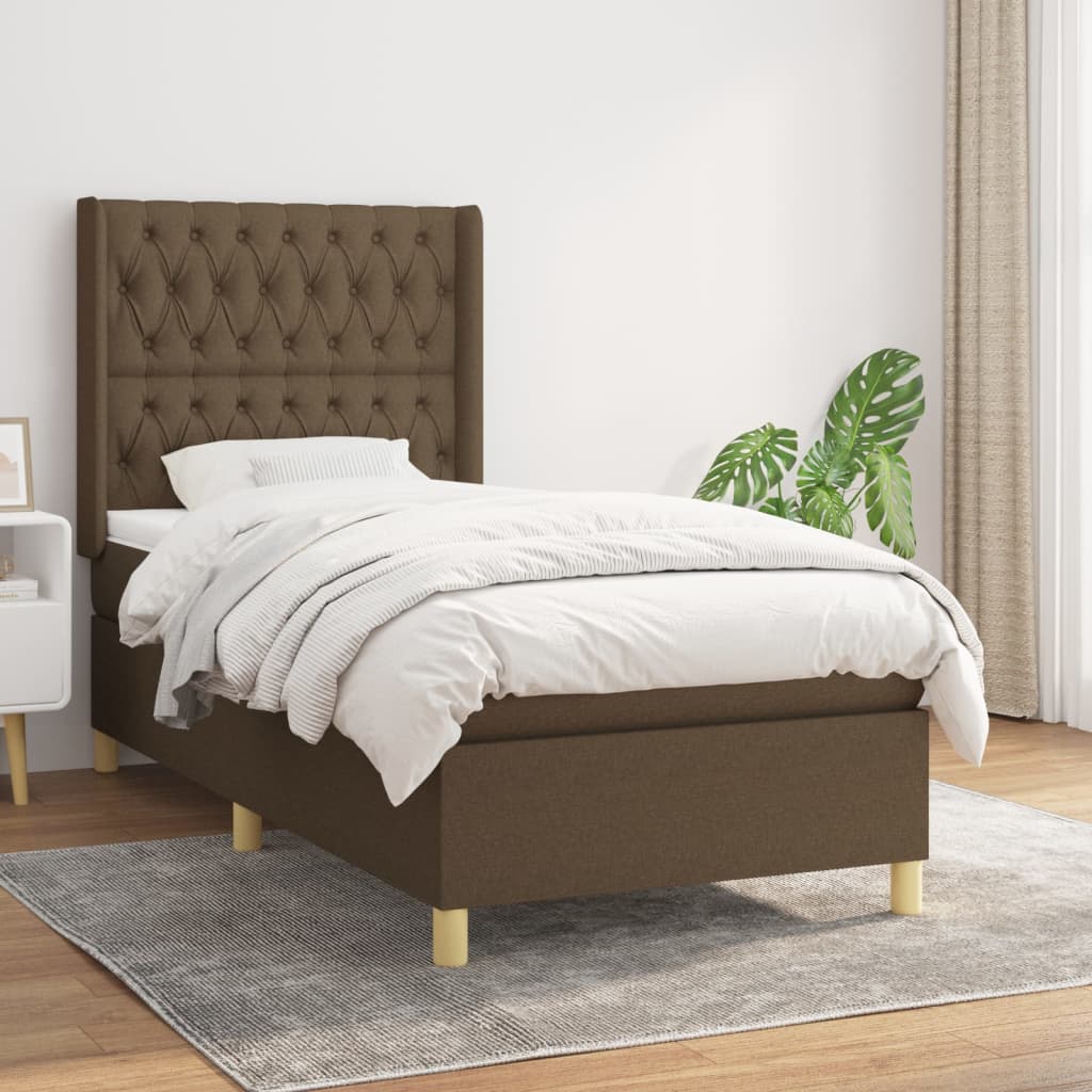 vidaXL Cama com molas/colchão 90x190 cm tecido castanho-escuro