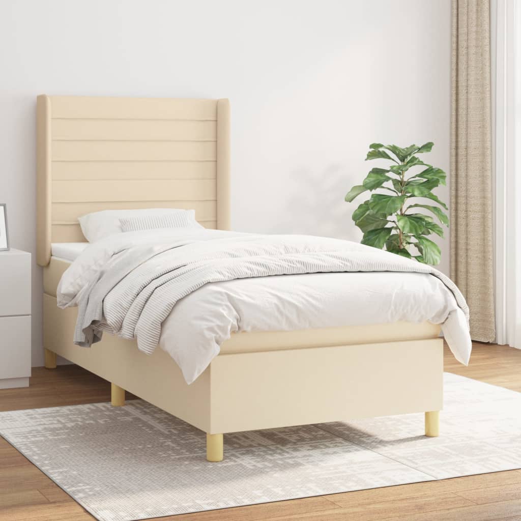 vidaXL Cama com molas/colchão 80x200 cm tecido cor crème