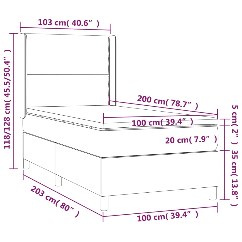 vidaXL Cama com molas/colchão 100x200 cm tecido castanho-escuro