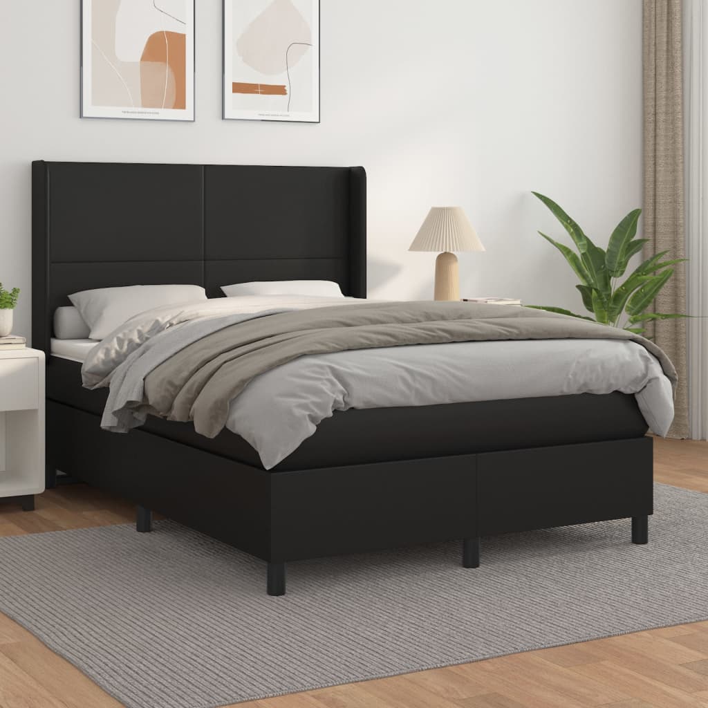 vidaXL Cama com molas/colchão 140x200 cm couro artificial preto