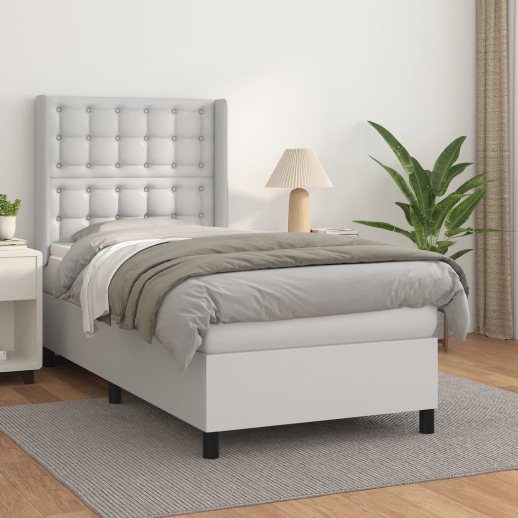 vidaXL Cama com molas/colchão 80x200 cm couro artificial branco