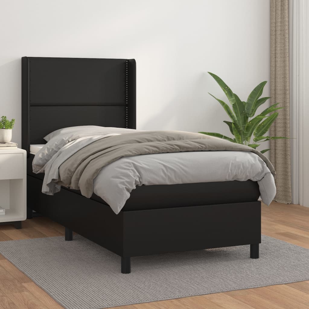 vidaXL Cama com molas/colchão 80x200 cm couro artificial preto