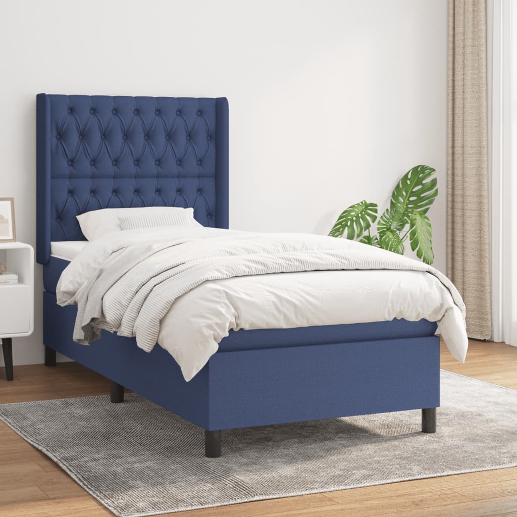 vidaXL Cama com molas/colchão 90x190 cm tecido azul