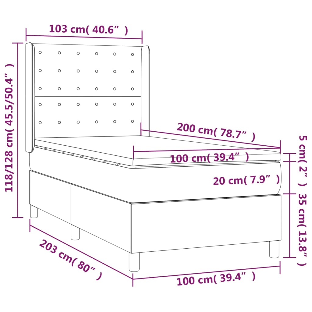 vidaXL Cama com molas/colchão 100x200 cm couro artificial cinzento