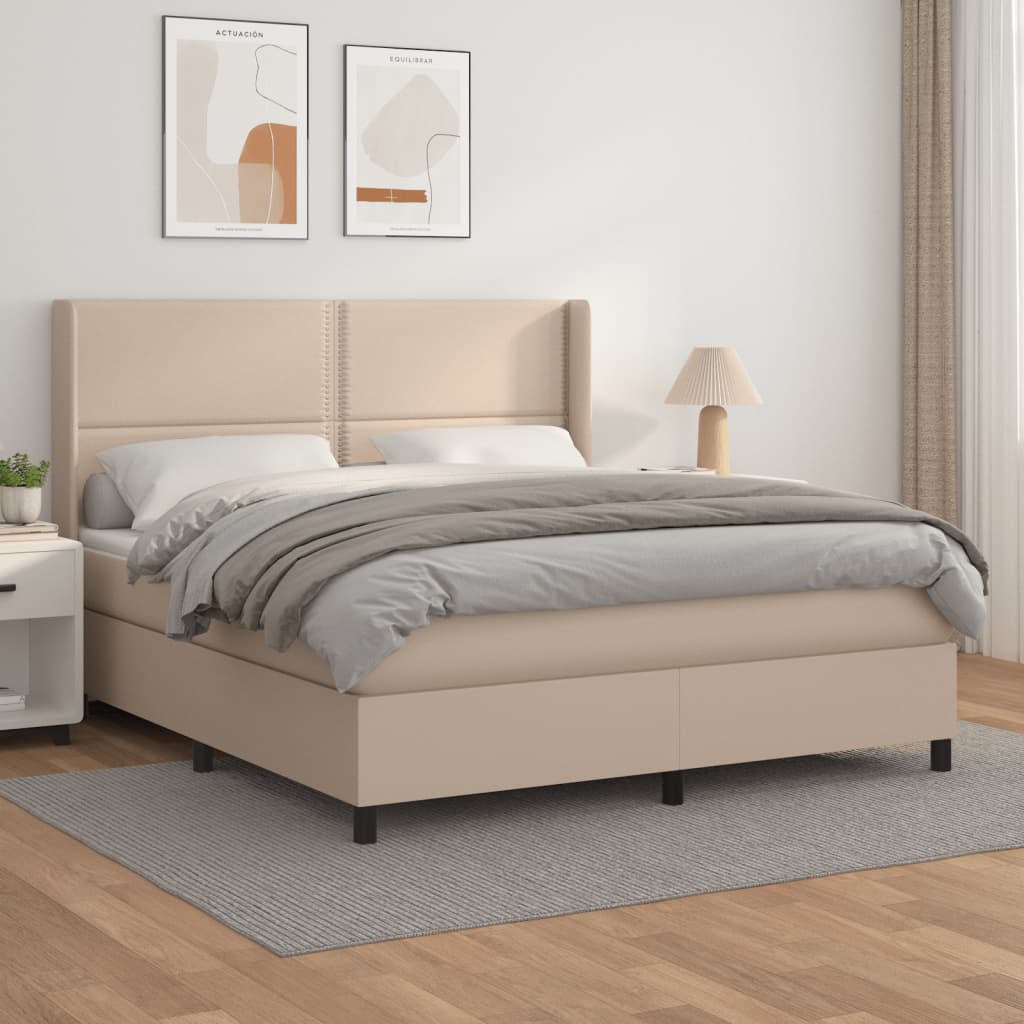 vidaXL Cama com molas/colchão 180x200 cm couro artificial cappuccino