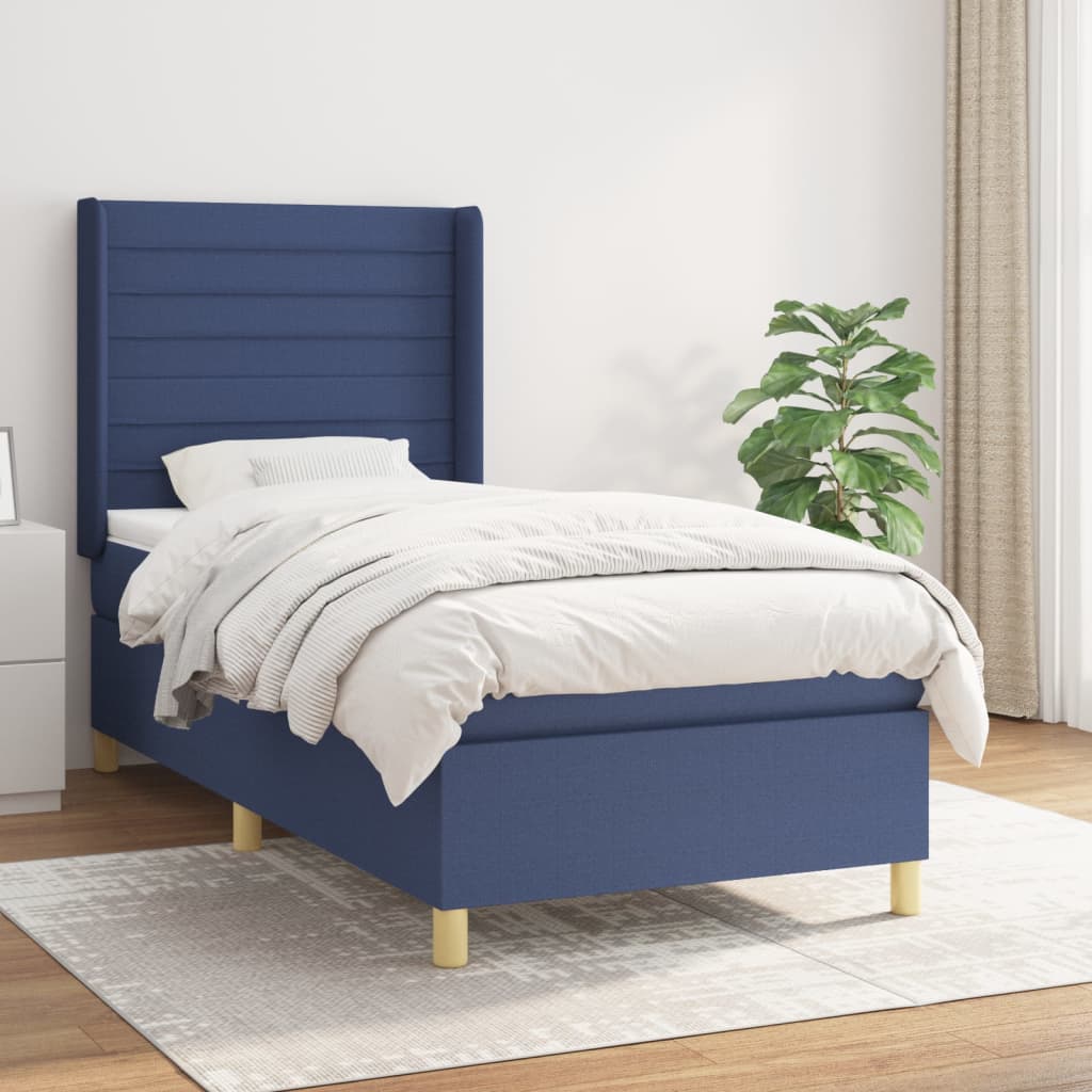 vidaXL Cama com molas/colchão 90x190 cm tecido azul