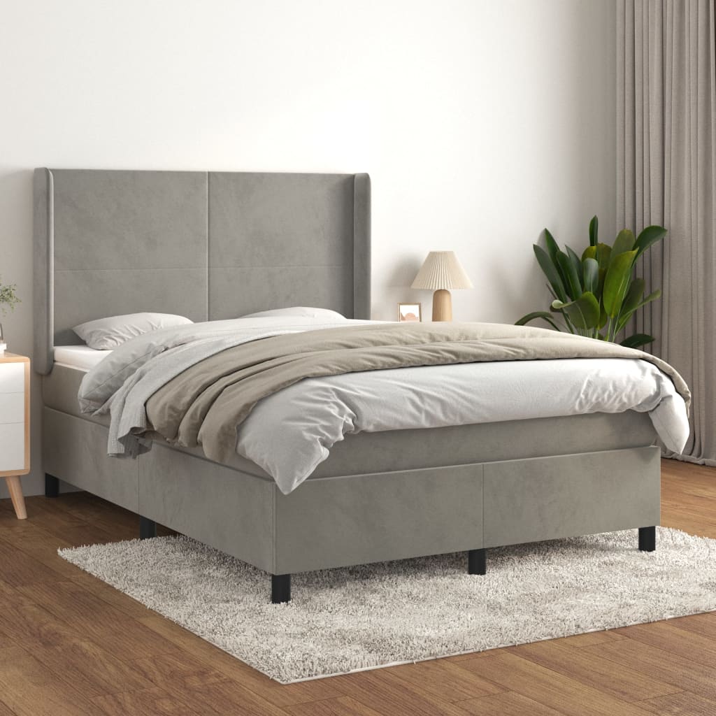 vidaXL Cama com molas/colchão 140x200 cm veludo cinzento-claro