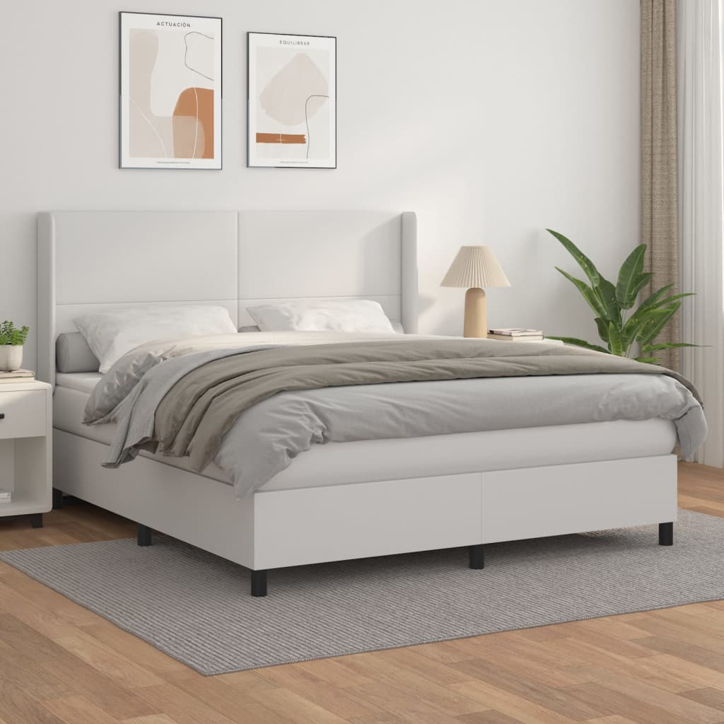 vidaXL Cama com molas/colchão 160x200 cm couro artificial branco