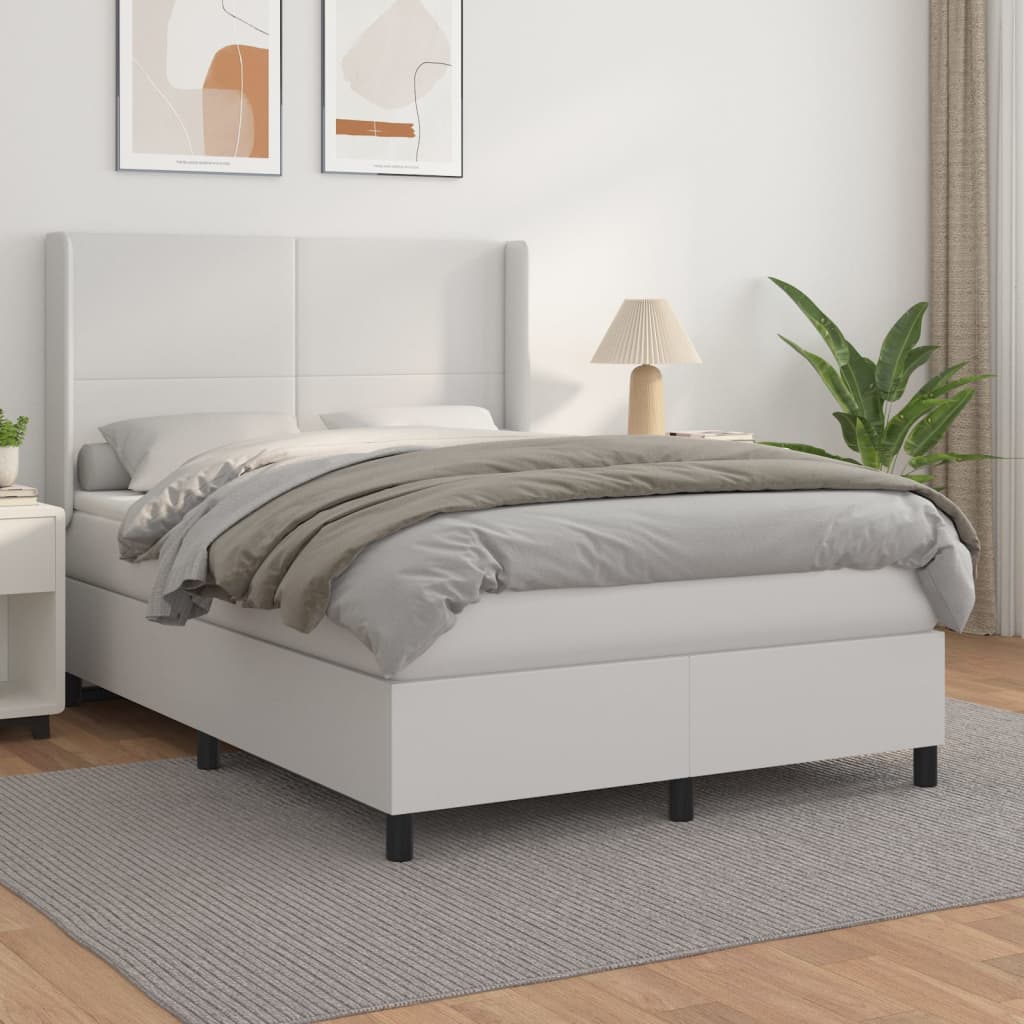 vidaXL Cama com molas/colchão 140x190 cm couro artificial branco