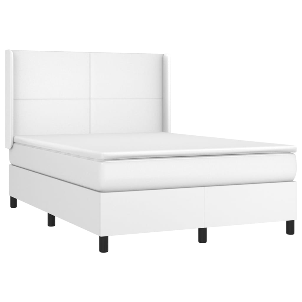 vidaXL Cama com molas/colchão 140x190 cm couro artificial branco