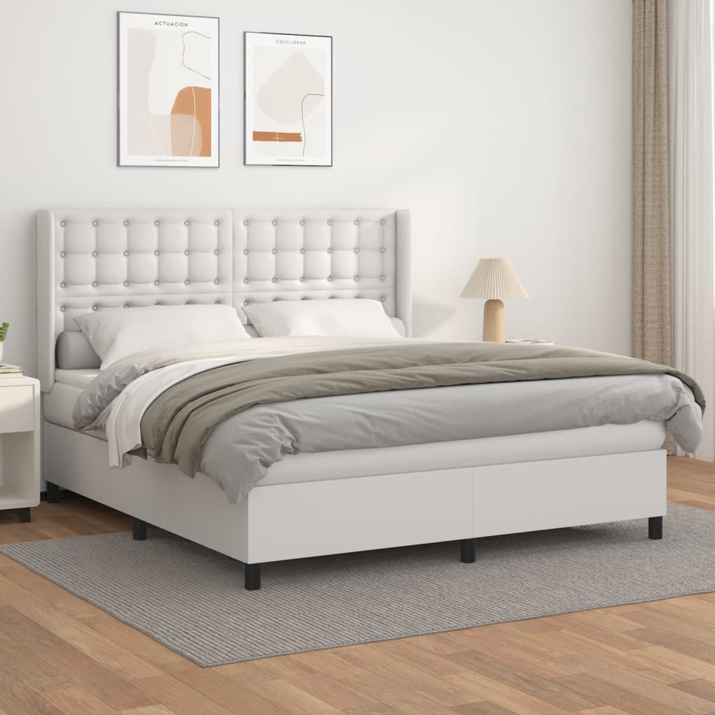 vidaXL Cama com molas/colchão 180x200 cm couro artificial branco