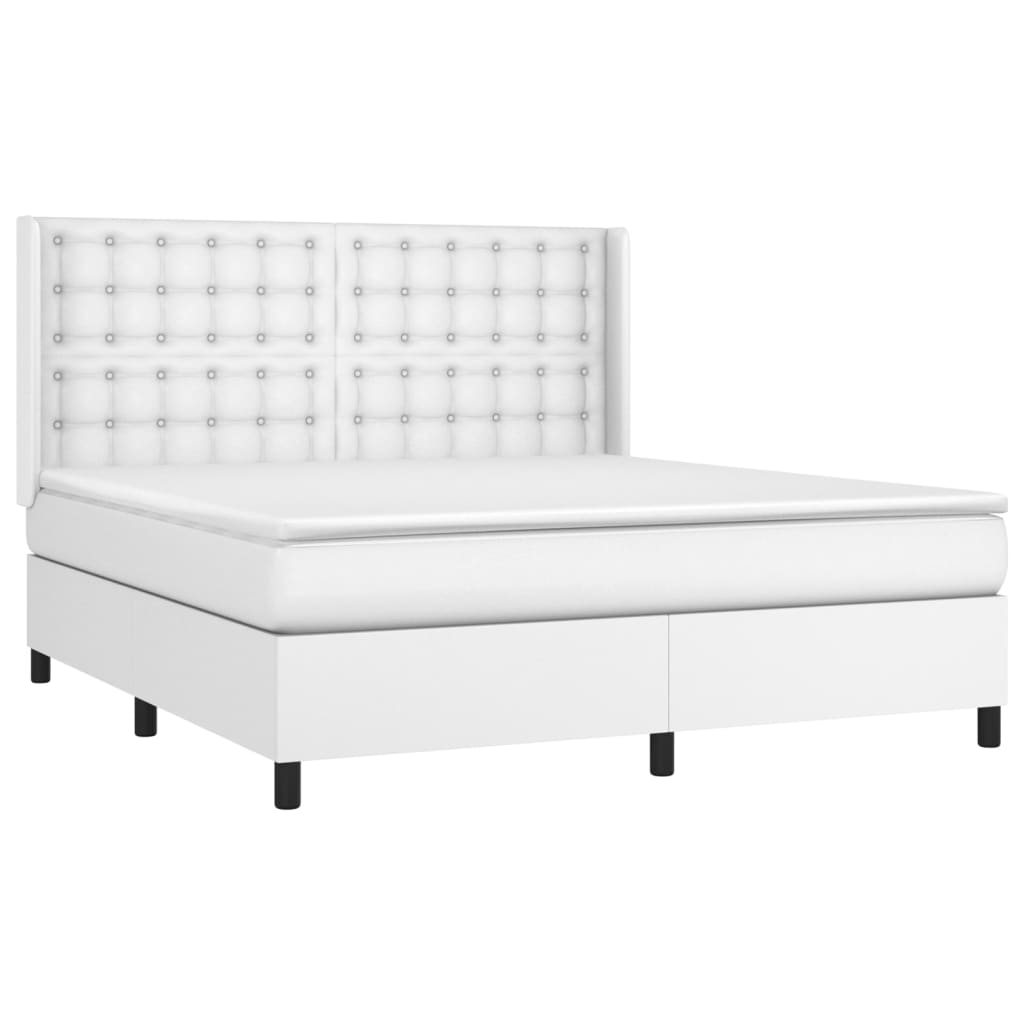 vidaXL Cama com molas/colchão 180x200 cm couro artificial branco