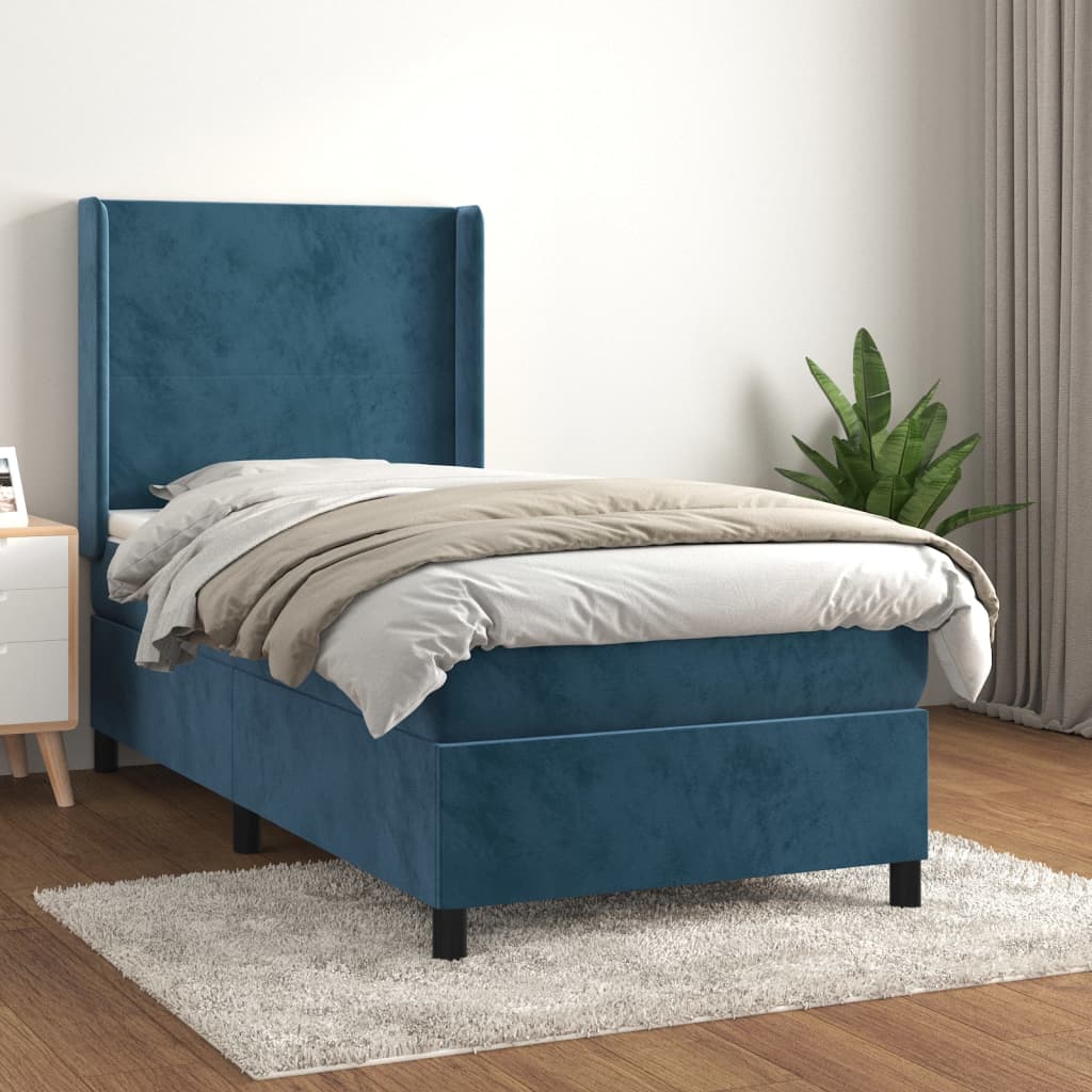 vidaXL Cama com molas/colchão 90x190 cm veludo azul-escuro