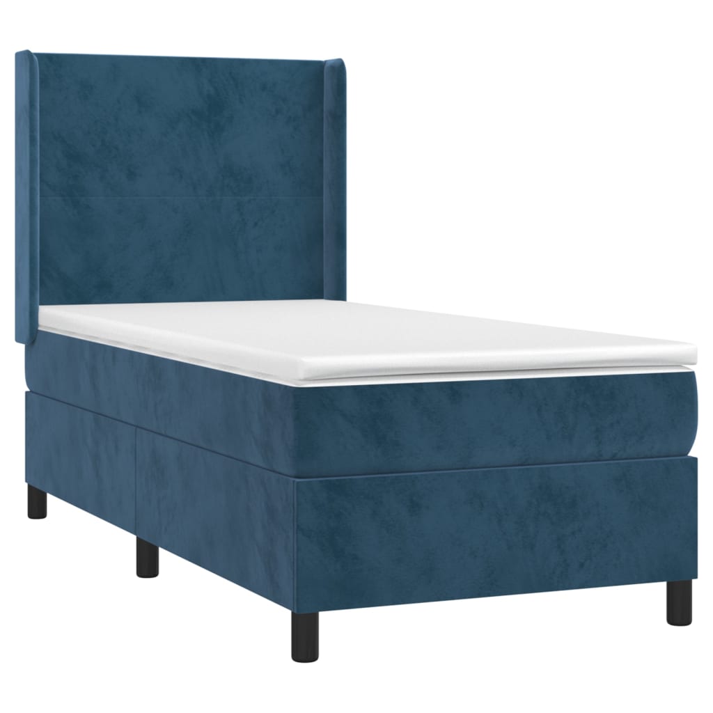 vidaXL Cama com molas/colchão 90x190 cm veludo azul-escuro