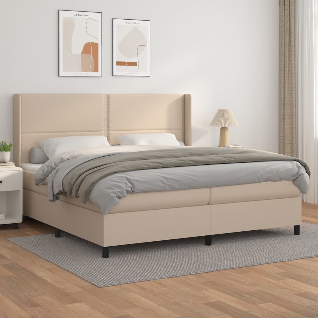 vidaXL Cama com molas/colchão 200x200 cm couro artificial cappuccino