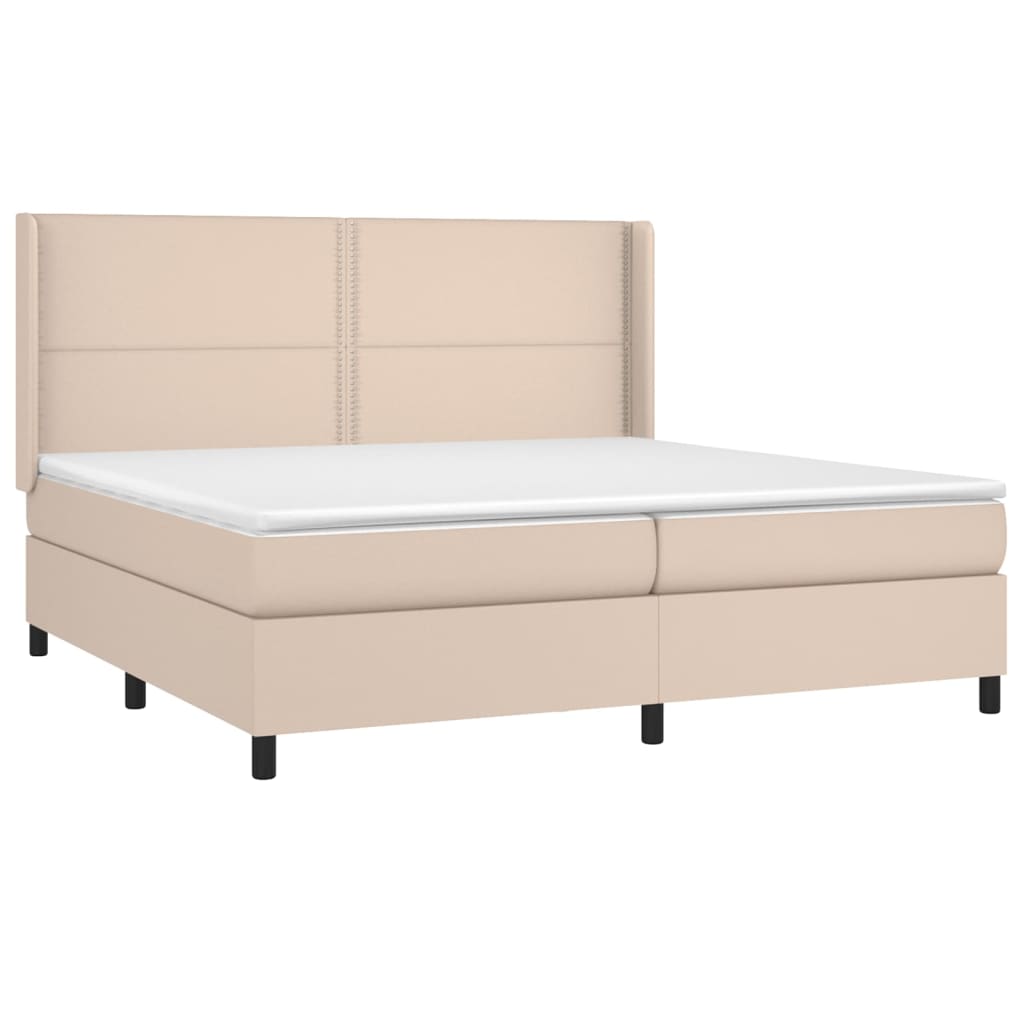 vidaXL Cama com molas/colchão 200x200 cm couro artificial cappuccino