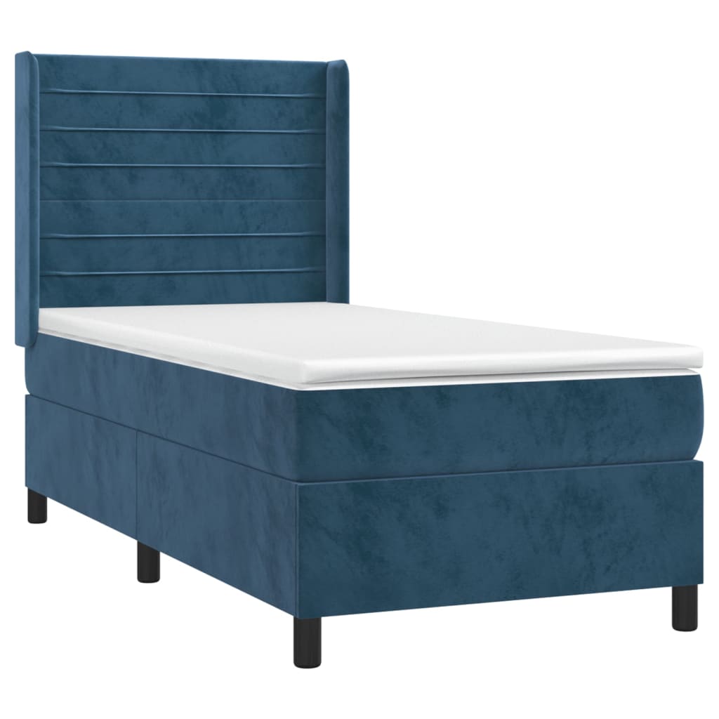 vidaXL Cama com molas/colchão 90x190 cm veludo azul-escuro