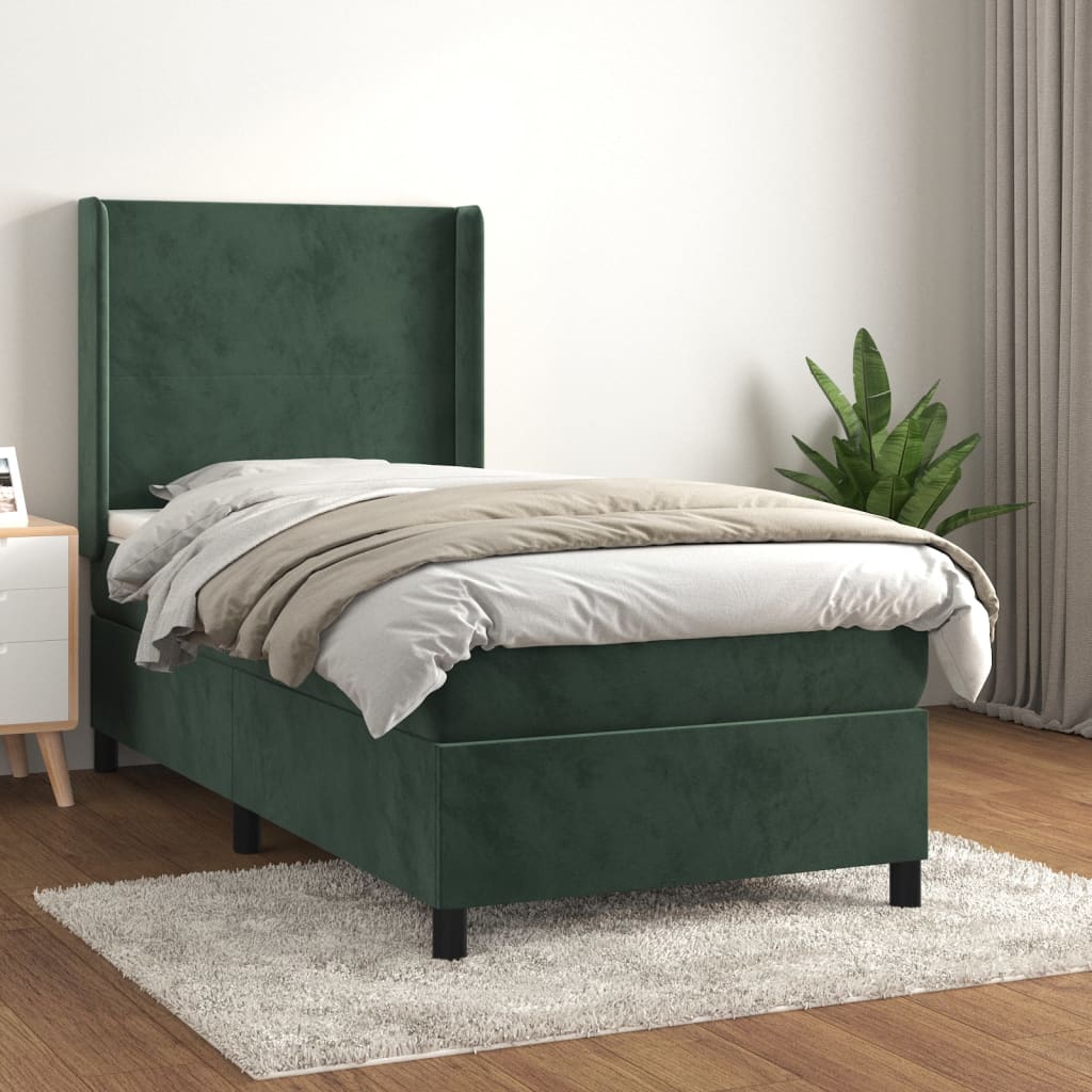 vidaXL Cama com molas/colchão 80x200 cm veludo verde-escuro