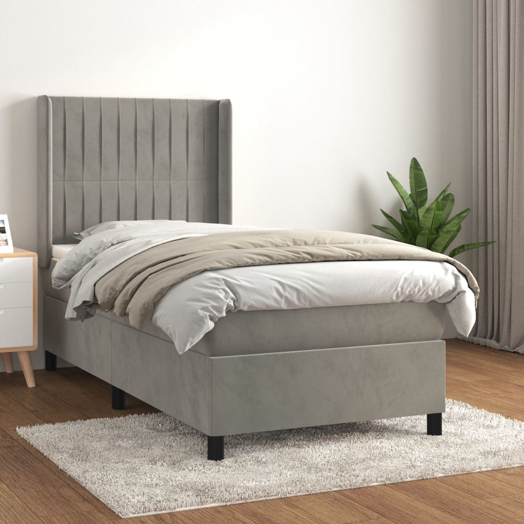 vidaXL Cama com molas/colchão 100x200 cm veludo cinza-claro