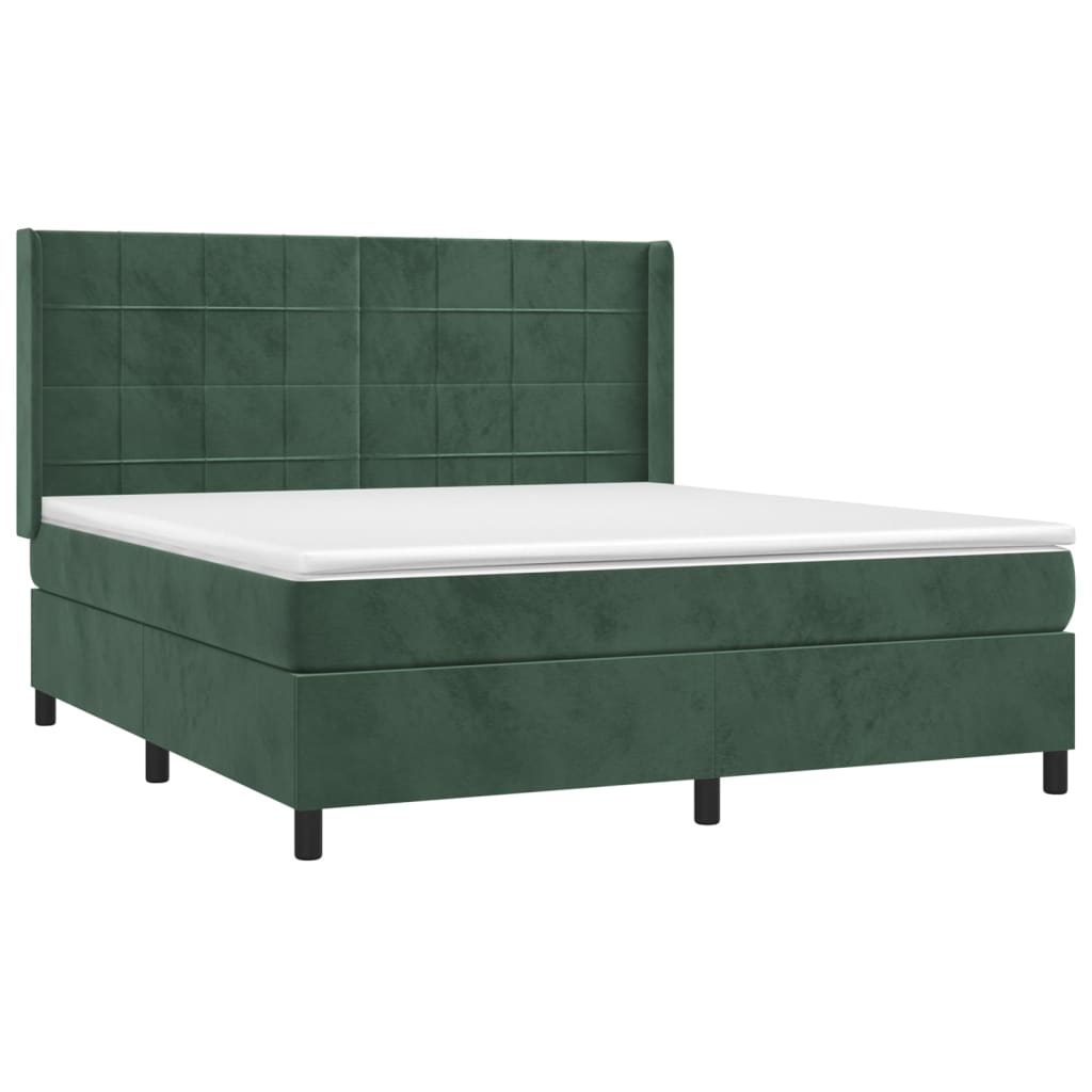 vidaXL Cama com molas/colchão 160x200 cm veludo verde-escuro