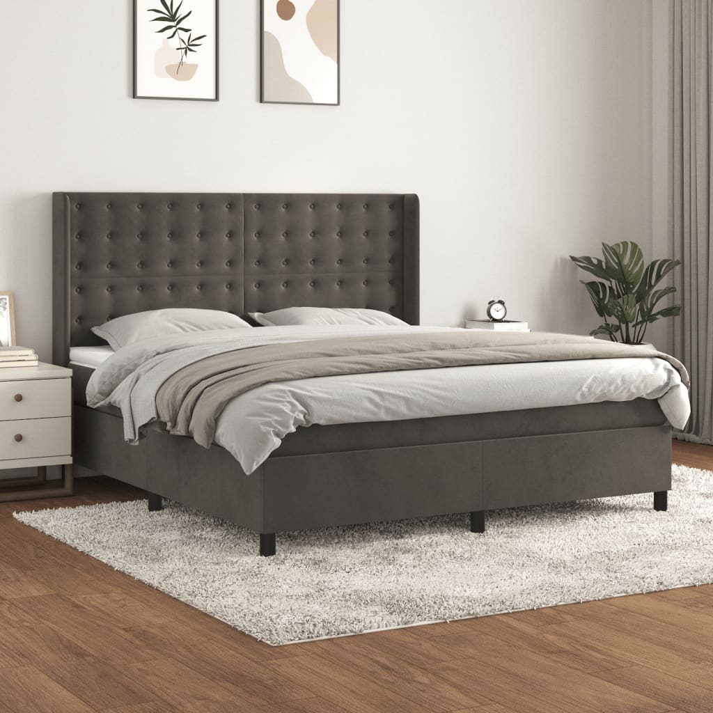 vidaXL Cama com molas/colchão 160x200 cm veludo cinzento-escuro