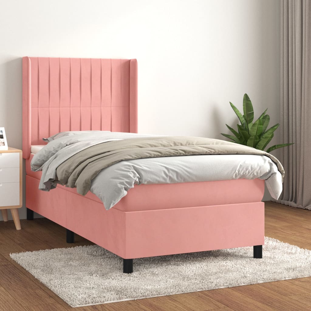 vidaXL Cama com molas/colchão 100x200 cm veludo rosa