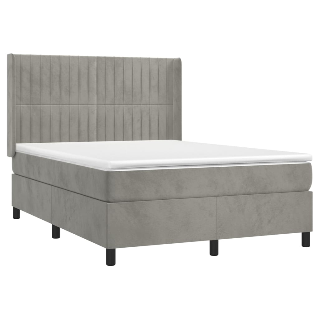 vidaXL Cama com molas/colchão 140x190 cm veludo cinzento-claro