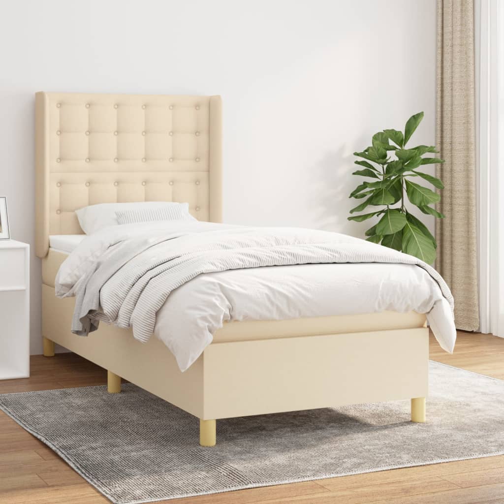 vidaXL Cama com molas/colchão 90x190 cm tecido cor creme