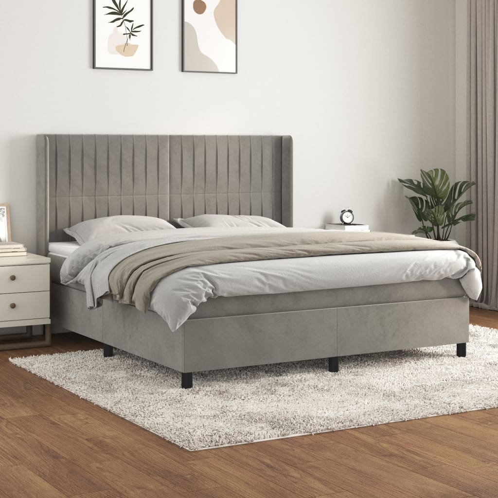 vidaXL Cama com molas/colchão 160x200 cm veludo cinzento-claro